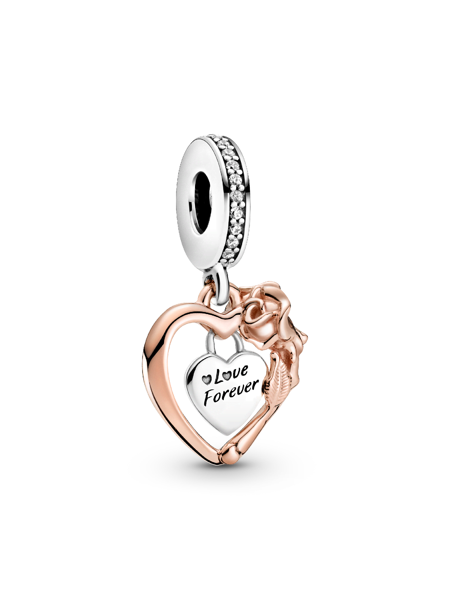 FINAL SALE - Heart & Rose Flower Dangle Charm