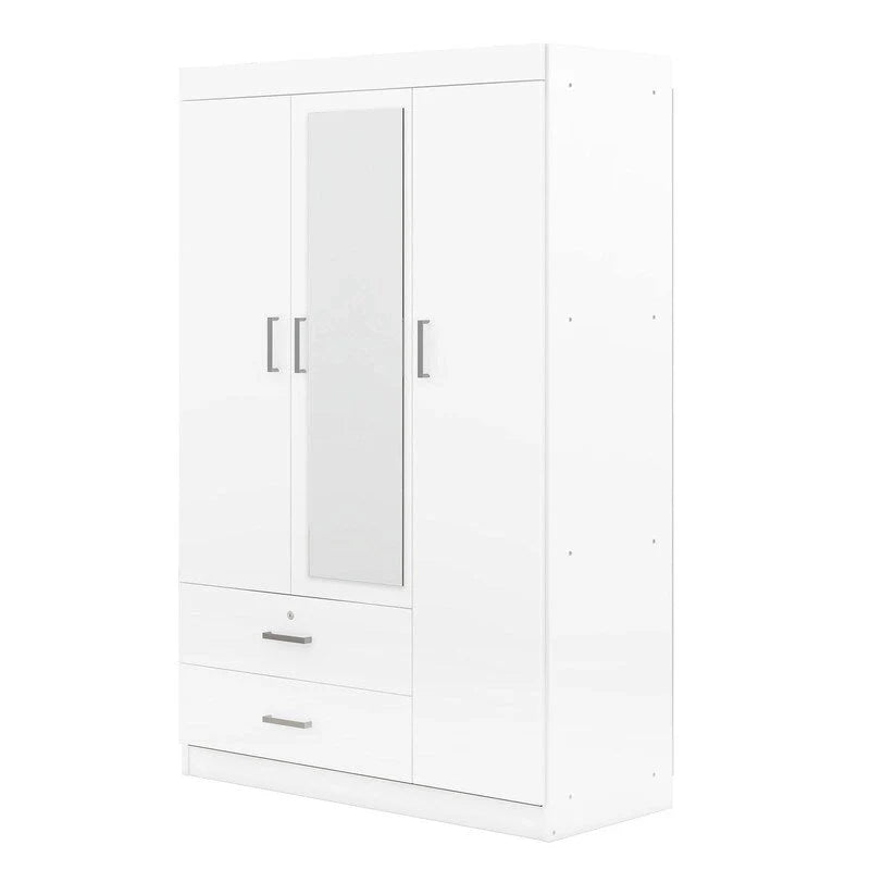 3-Door Mirror Wardrobe With Shelves And 2 Drawers - White Or Gray