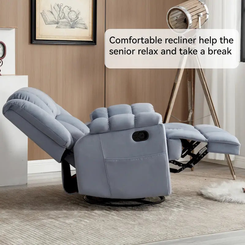 Lazy Boy Oversized Fabric Swivel Rocking Manual Recliner Chair, 37.8L*38.2W*41H, 155 Degrees