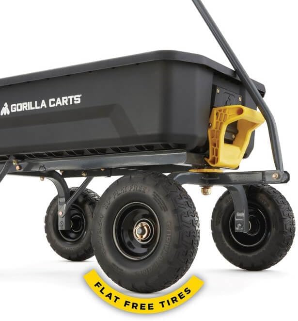 Poly Dump Garden Cart With No-Flat Tires, 7 Cubic Feet, 1200-Pound Capacity, Black - 7GCG-NF