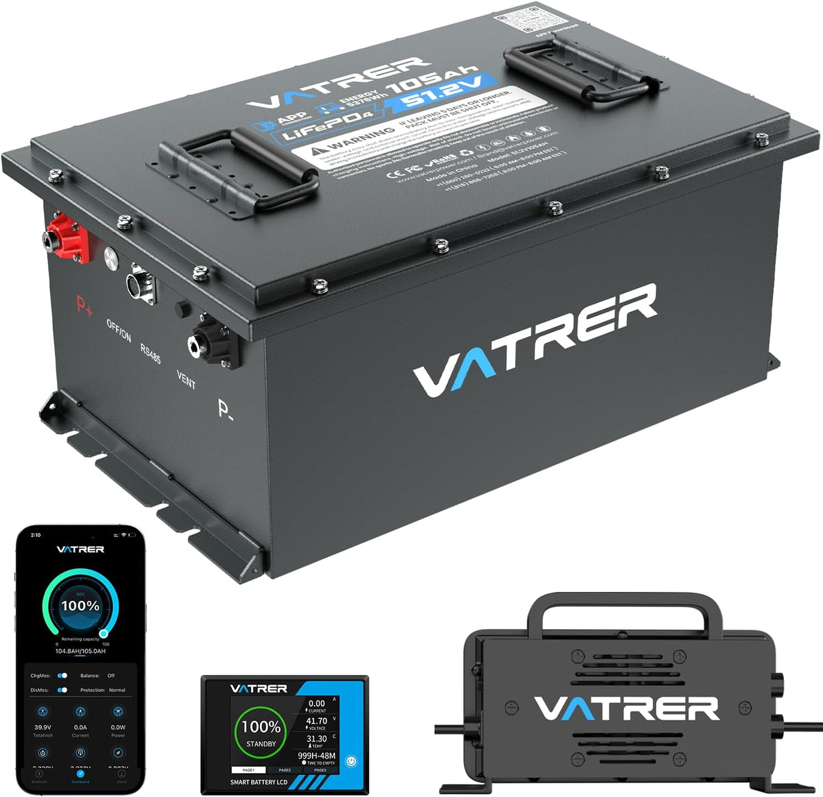 48V 105Ah Lithium Battery With Smart BMS, Touch Monitor, And App