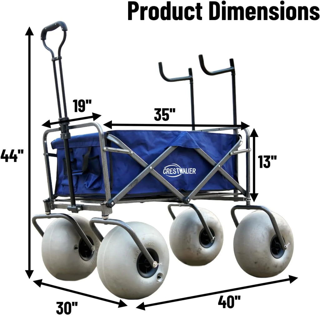 CRESTWALKER Beach Cart With 13in Balloon Wheels, Chair Racks And Pump - Beach Wagon
