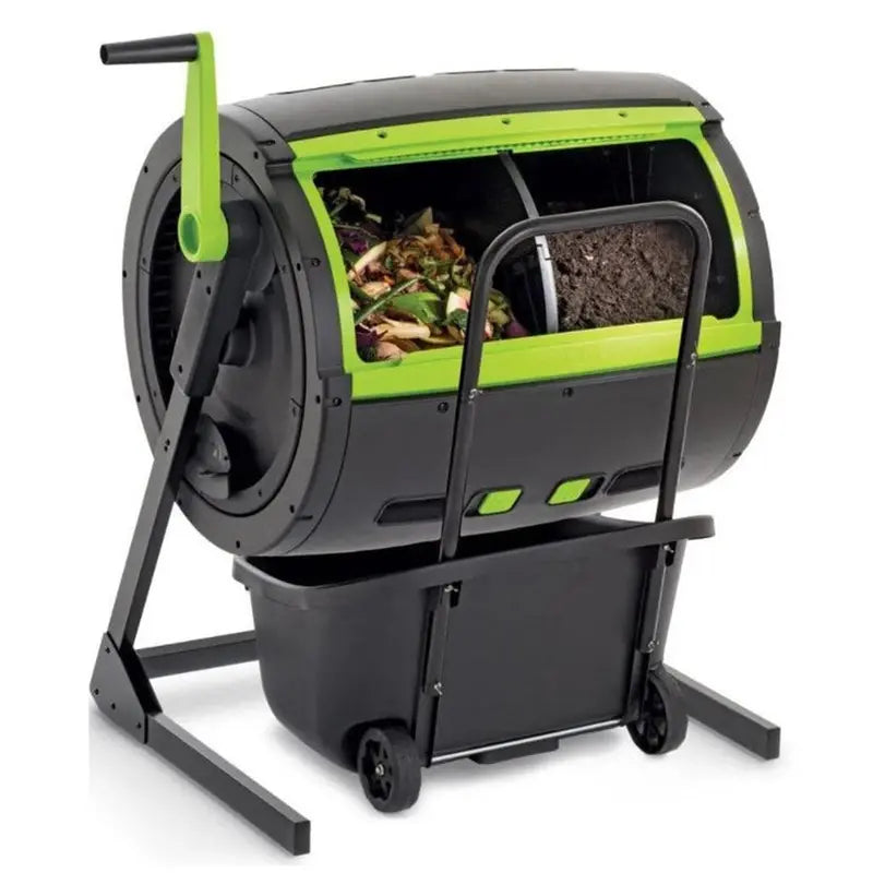 Maze 65-Gallon Dual-Chamber Compost Tumbler With Integrated Cart - Black