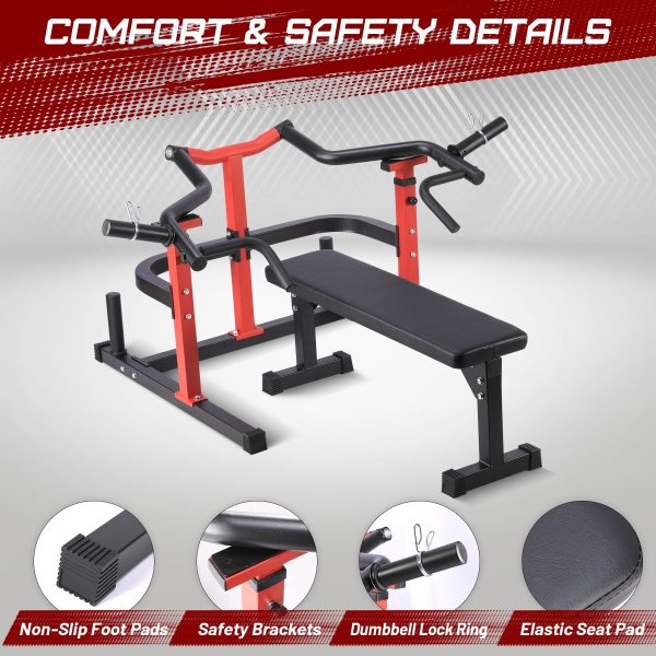 Chest Press Machine With Independent Converging Arms, Adjustable Flat Bench, 1050LBS Capacity, Red