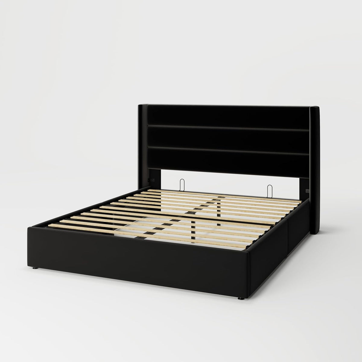 Queen Size Lift-Up Storage Bed With Wingback Headboard, Upholstered Platform Bed Frame With Hidden Storage