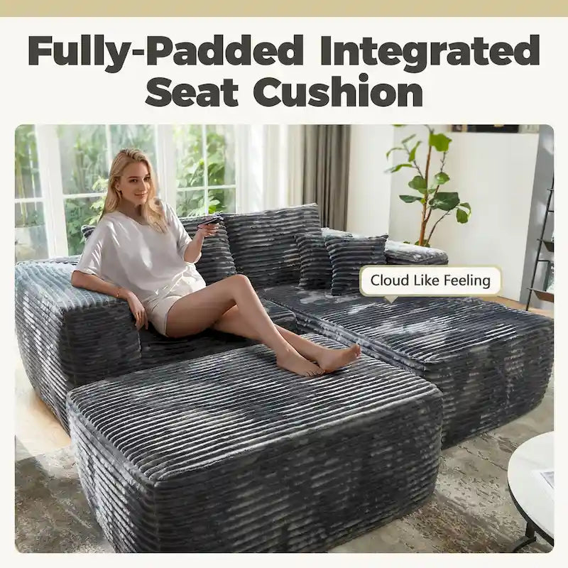 HOOOWOOO Plush L-Shaped Sectional Sofa With Removable Ottoman, 3-Piece, 80L x 69.3W x 35.4H x 59D