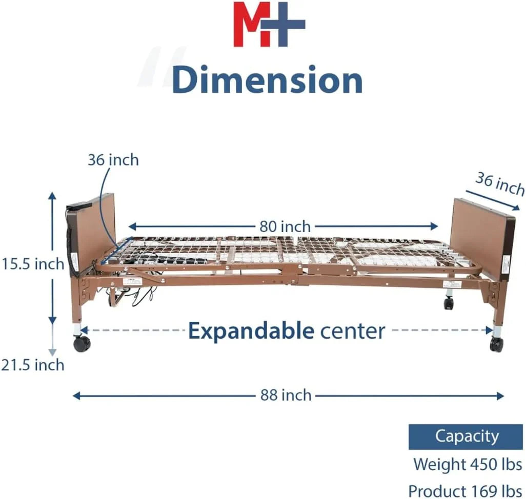 Med Mart Fully Electric Hospital Bed Set With Foam Mattress And Half Rails, Twin, Bronze, 80 x 36 x 21.5 in