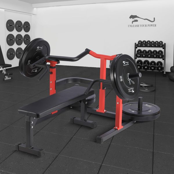 Chest Press Machine With Independent Converging Arms, Adjustable Flat Bench, 1050LBS Capacity, Red