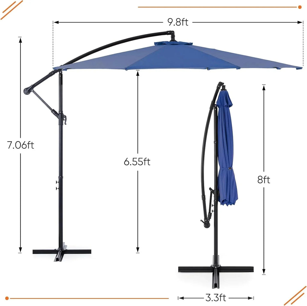 Sweetcrispy 9.8FT Offset Patio Umbrella With Easy Tilt Adjustment, 8 Ribs, Blue