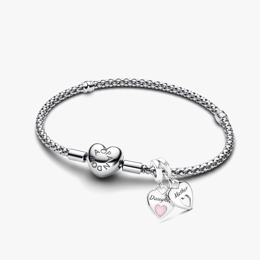 Mom and Daughter Double Heart Charm Bracelet Set