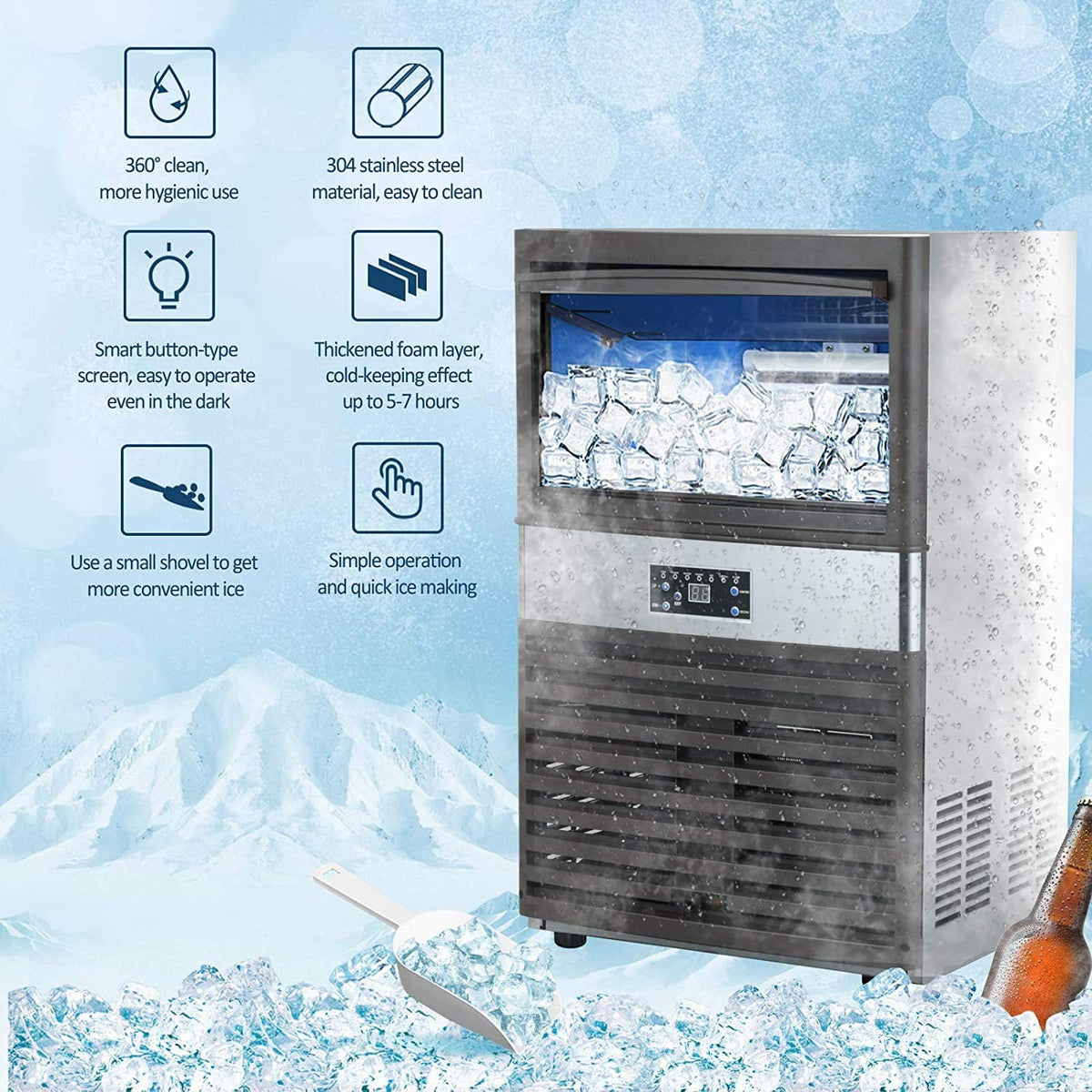YUTGMasst Commercial Ice Maker 110LBS/24H Stainless Steel - Air Cooling