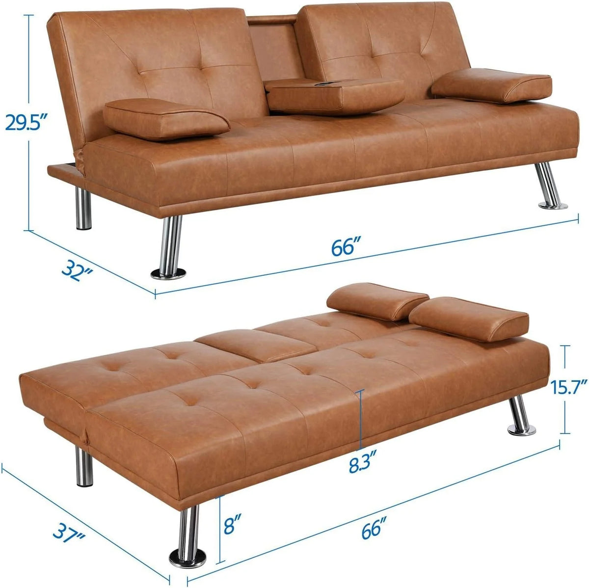 Yaheetech Convertible Faux Leather Sofa Bed, 3 Angles, 772lb Capacity, Black