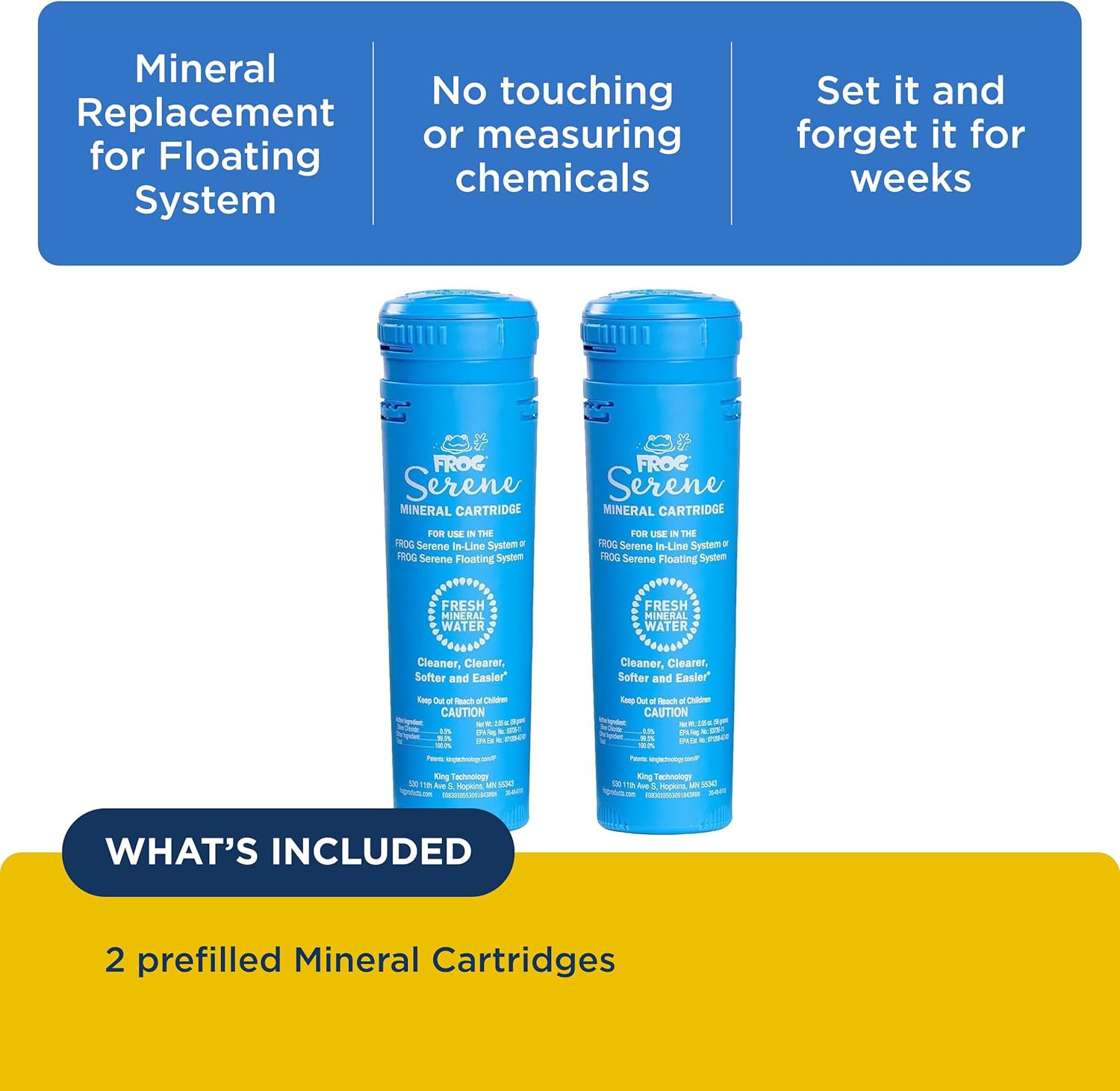 FROG Serene Mineral Replacement Cartridges for Hot Tubs - 2 Pack - Bromine & Mineral System for 600 Gallon Spas