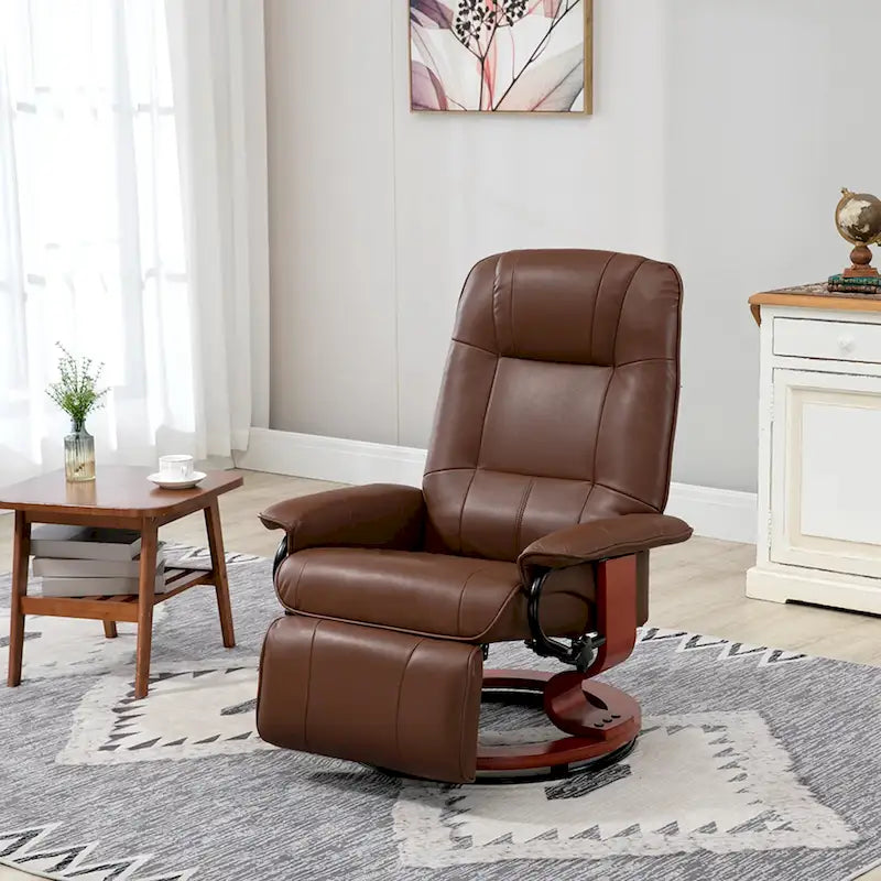 HomCom Faux Leather Manual Swivel Recliner Chair With Extendable Footrest