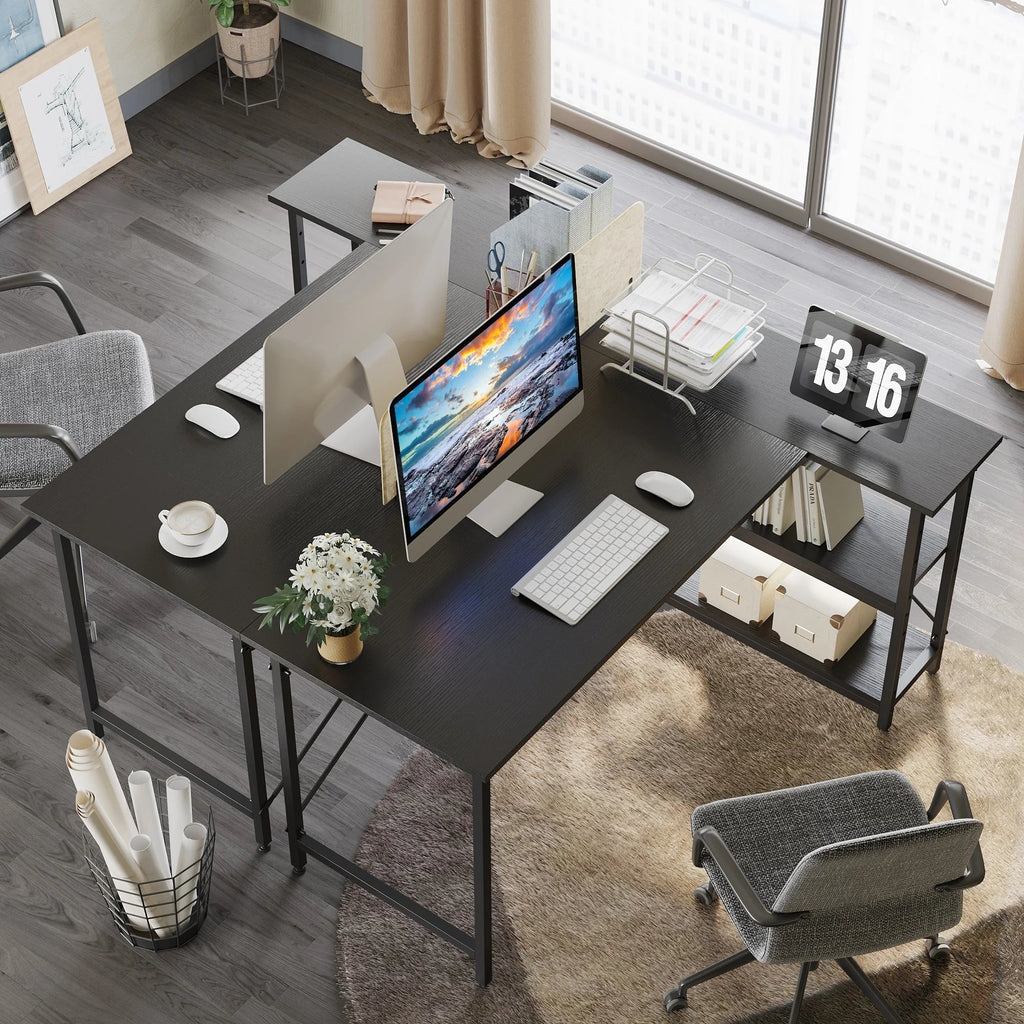 Small L-Shaped Computer Desk With Reversible Storage Shelves - 55-Inch / 47-Inch