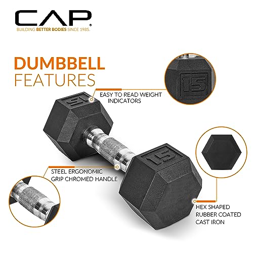 CAP Barbell 150 LB Coated Hex Dumbbell Weight Set With Vertical Rack - Black