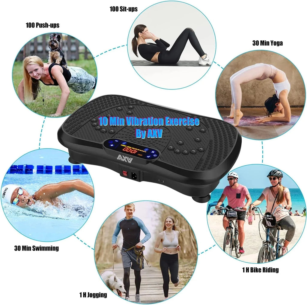 AXV Vibration Plate Fitness Platform, Gray, 2 Resistance Bands - Slim-Gray