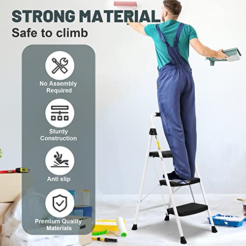 SocTone 3 Step Folding Step Ladder With Handle - 500 lb Capacity