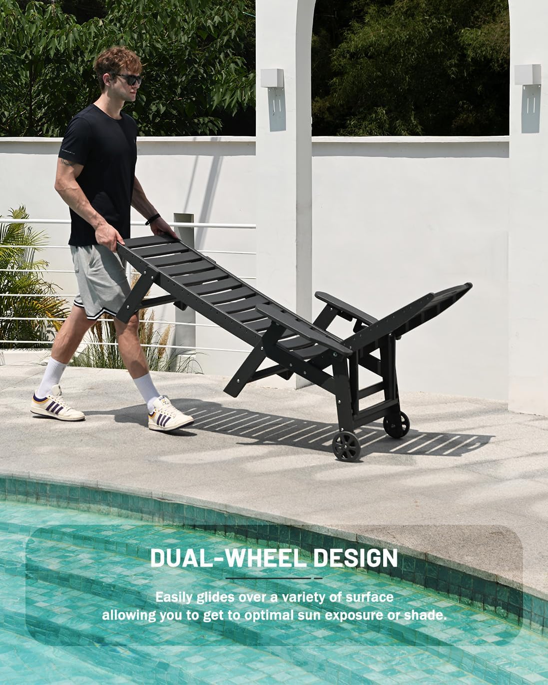 SUUNYN HDPE 6-Position Outdoor Chaise Lounge Chair With Wheels And Cup Holder - Teak