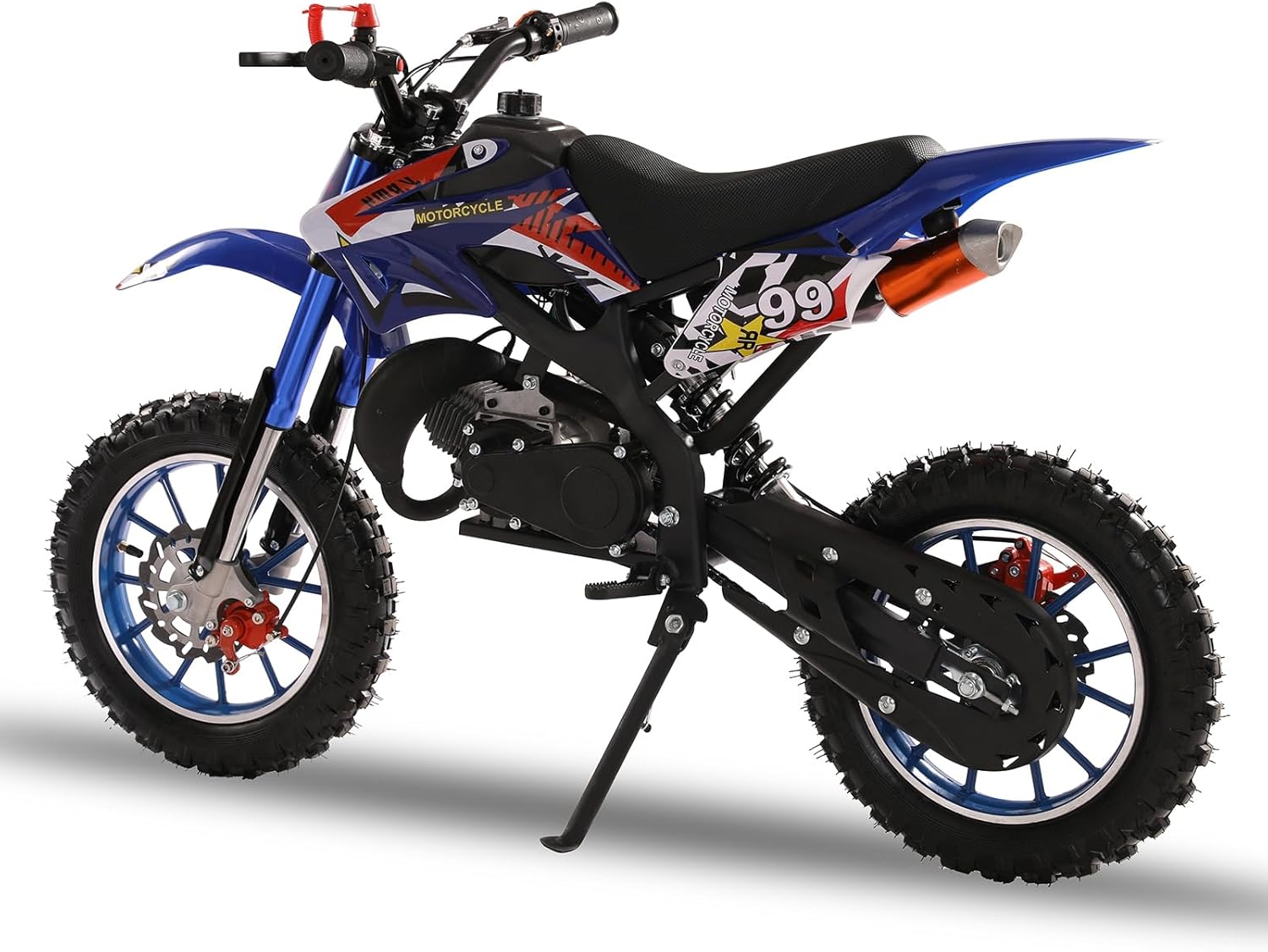 Blue 49cc 2-Stroke Gas-Powered Mini Dirt Bike for Kids & Adults - Off-Road, 40 MPH, Disc Brakes, 150kg Capacity