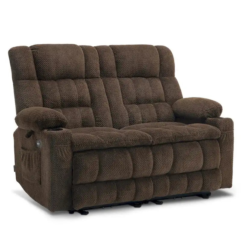 MCombo Power Reclining Loveseat With Heat, Vibration, Cupholders And USB Charge Ports - RS6314
