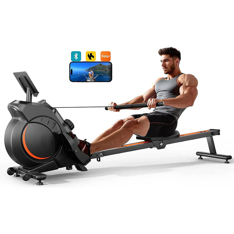 Foldable Magnetic Rowing Machine, 350 lb Weight Capacity, Bluetooth, Black