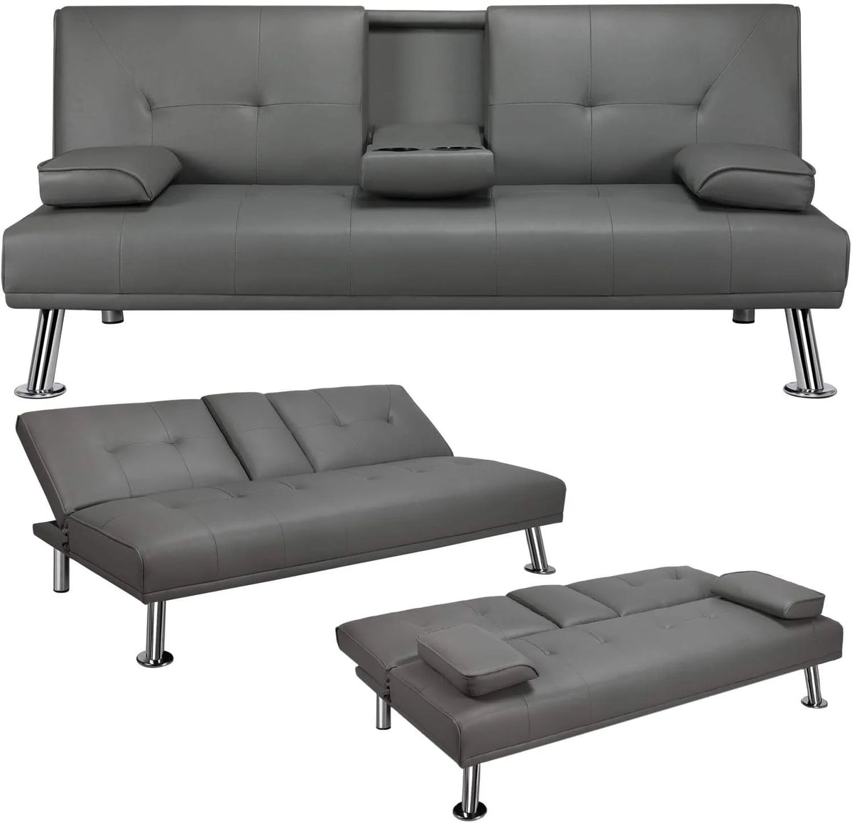 Yaheetech Convertible Faux Leather Sofa Bed, 3 Angles, 772lb Capacity, Black