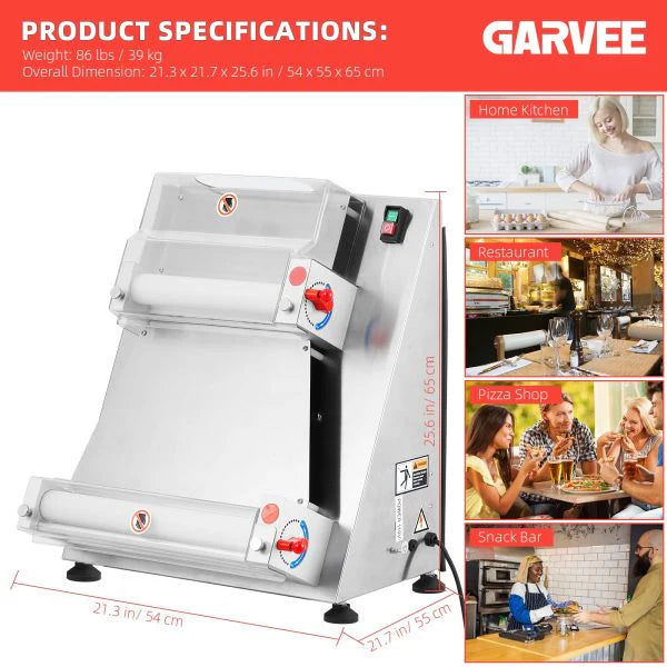 Commercial Pizza Dough Roller Sheeter, 370W, Stainless Steel, Max 16