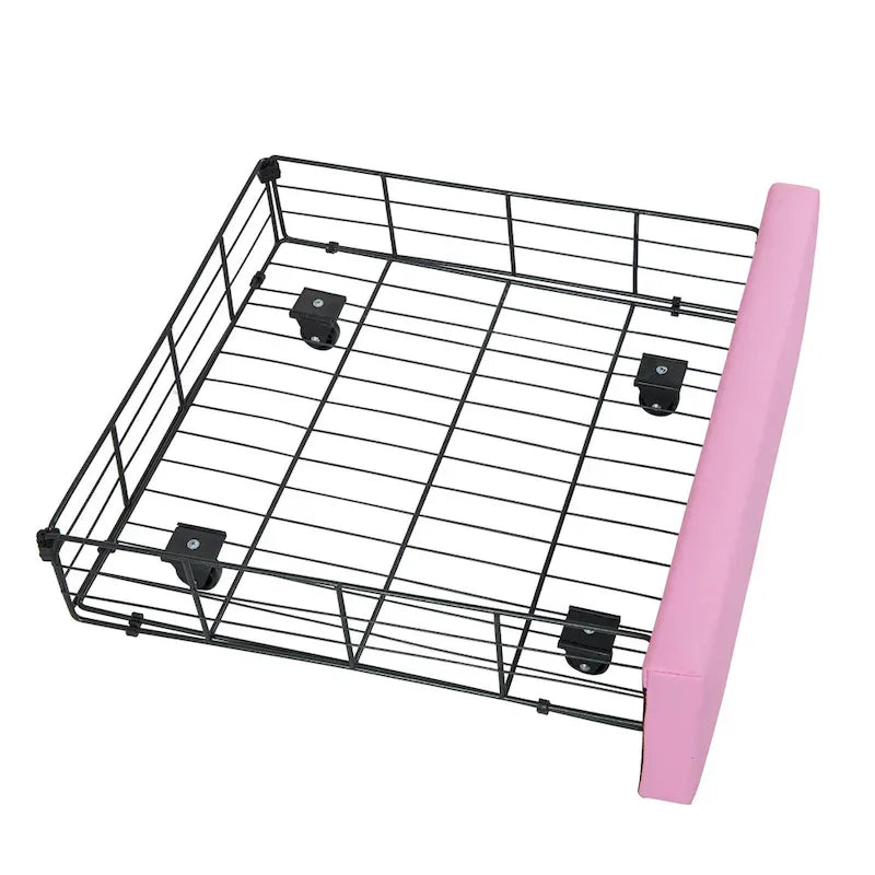 Twin Upholstered Bed Frame With LED Lights, Crown Headboard, Drawer, Pink+White - 76.8L x 44.1W x 51H