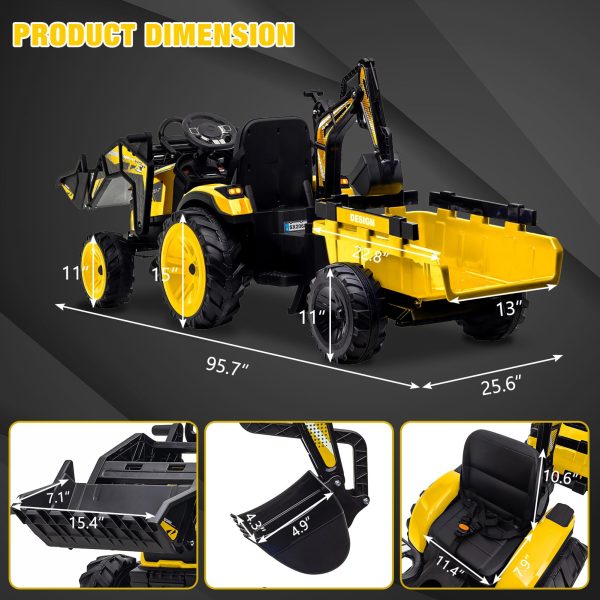 3-in-1 24V Electric Ride-On Tractor With Excavator And Bulldozer - Bright Yellow