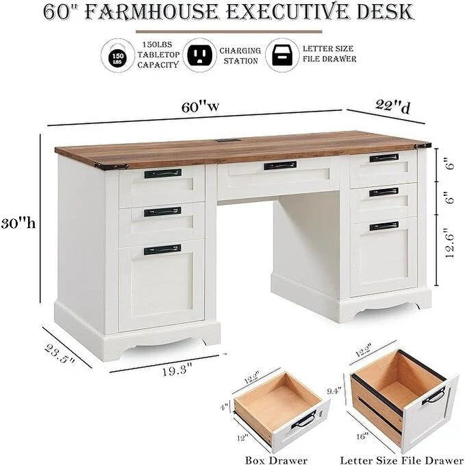 60' Farmhouse Wood Executive Computer Desk - 22'D x 60'W x 30'H