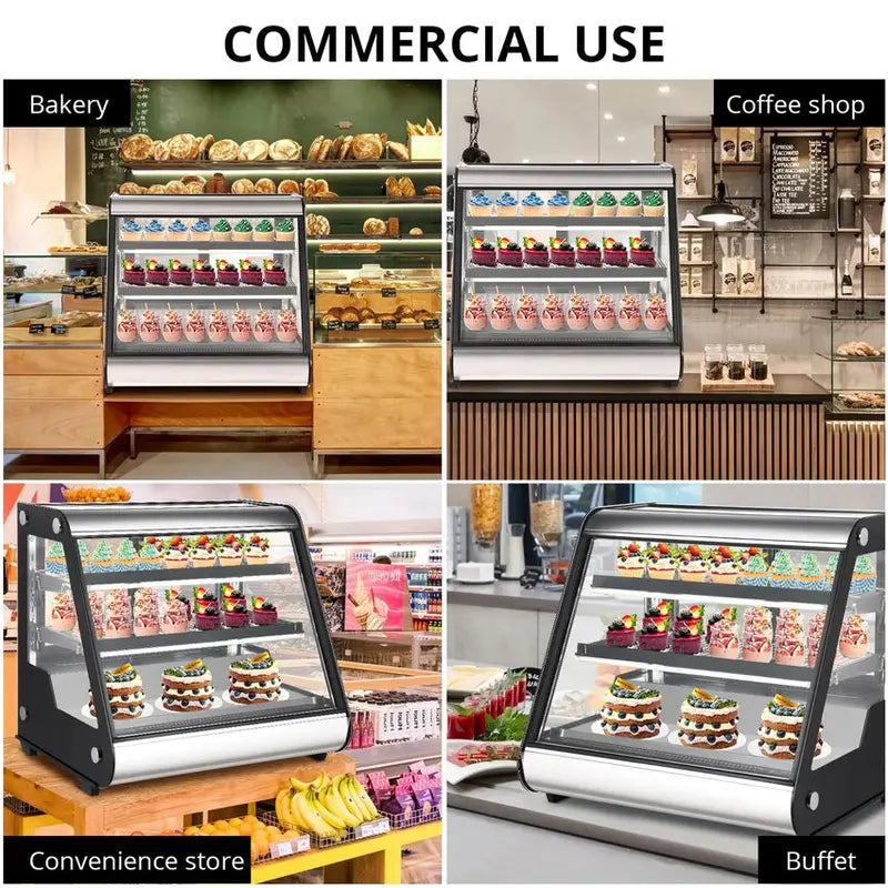 Commercial Countertop Refrigerated Display Case - 130L (4.6 Cu. Ft.), Tempered Glass, LED Lighting