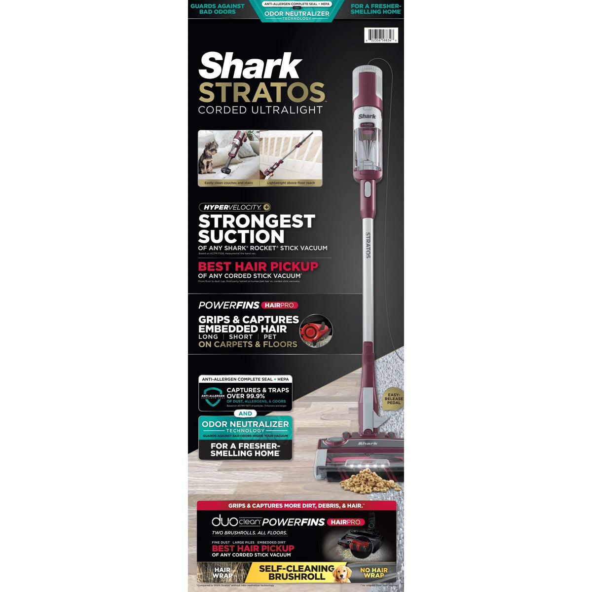 Shark Stratos UltraLight Corded Stick Vacuum With DuoClean PowerFins HairPro - HZ3000