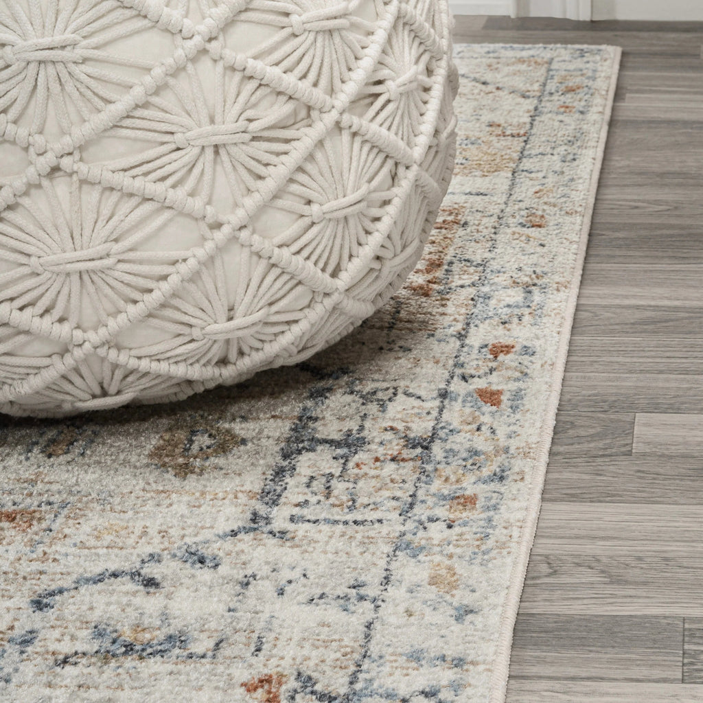 Bohemian Medallion Low-Pile Machine-Washable Area Rug, Cream And Terra