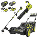 RYOBI 40V Brushless 20 in Self-Propelled Mower, String Trimmer & Leaf Blower Kit With 2 Batteries, 2 Chargers - RY401120-Y RY40270 RY40407BTLVNM