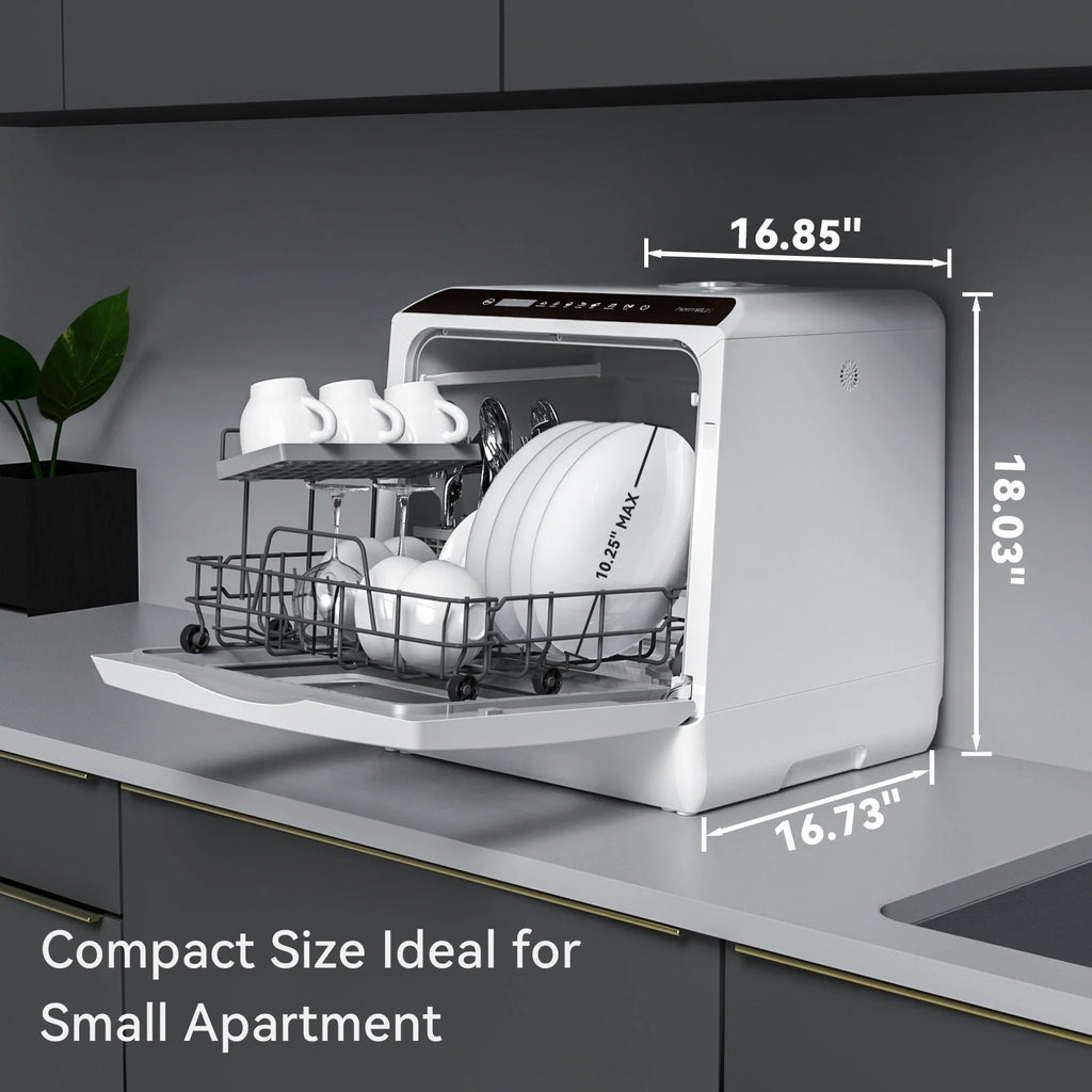 Hermitlux Portable Countertop Dishwasher, 5L Built-In Water Tank, 4 Place Settings - HMX-DW03