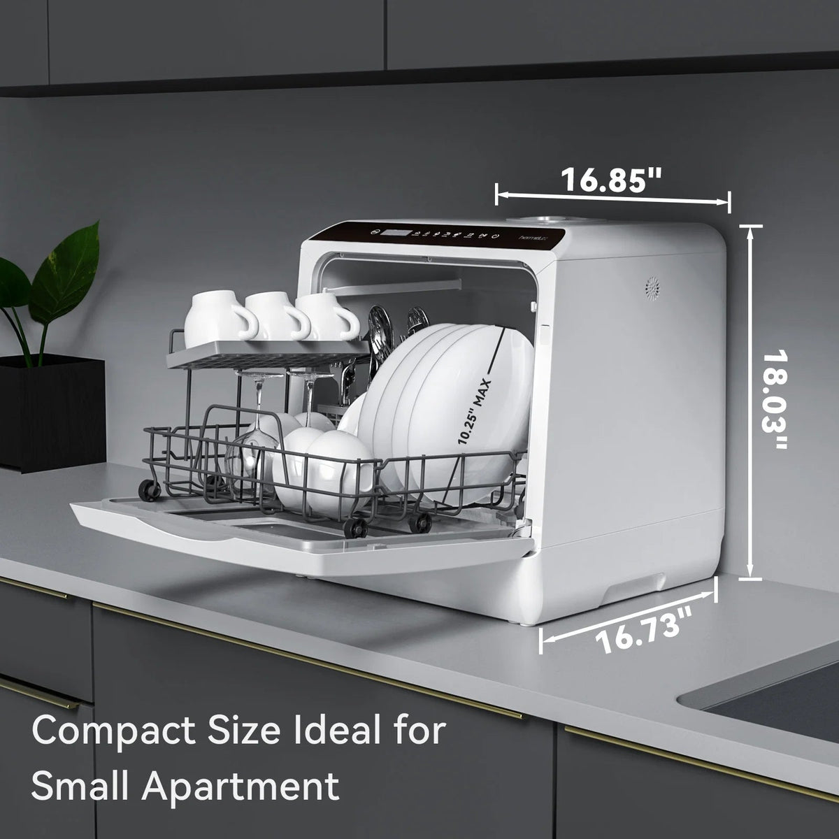 Hermitlux Portable Countertop Dishwasher, 5L Built-In Water Tank, 4 Place Settings - HMX-DW03