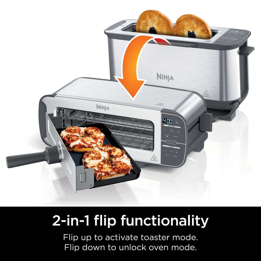 Ninja Foodi 2-in-1 Flip Toaster And Compact Toaster Oven, 2-Slice, 1500 Watts - ST100