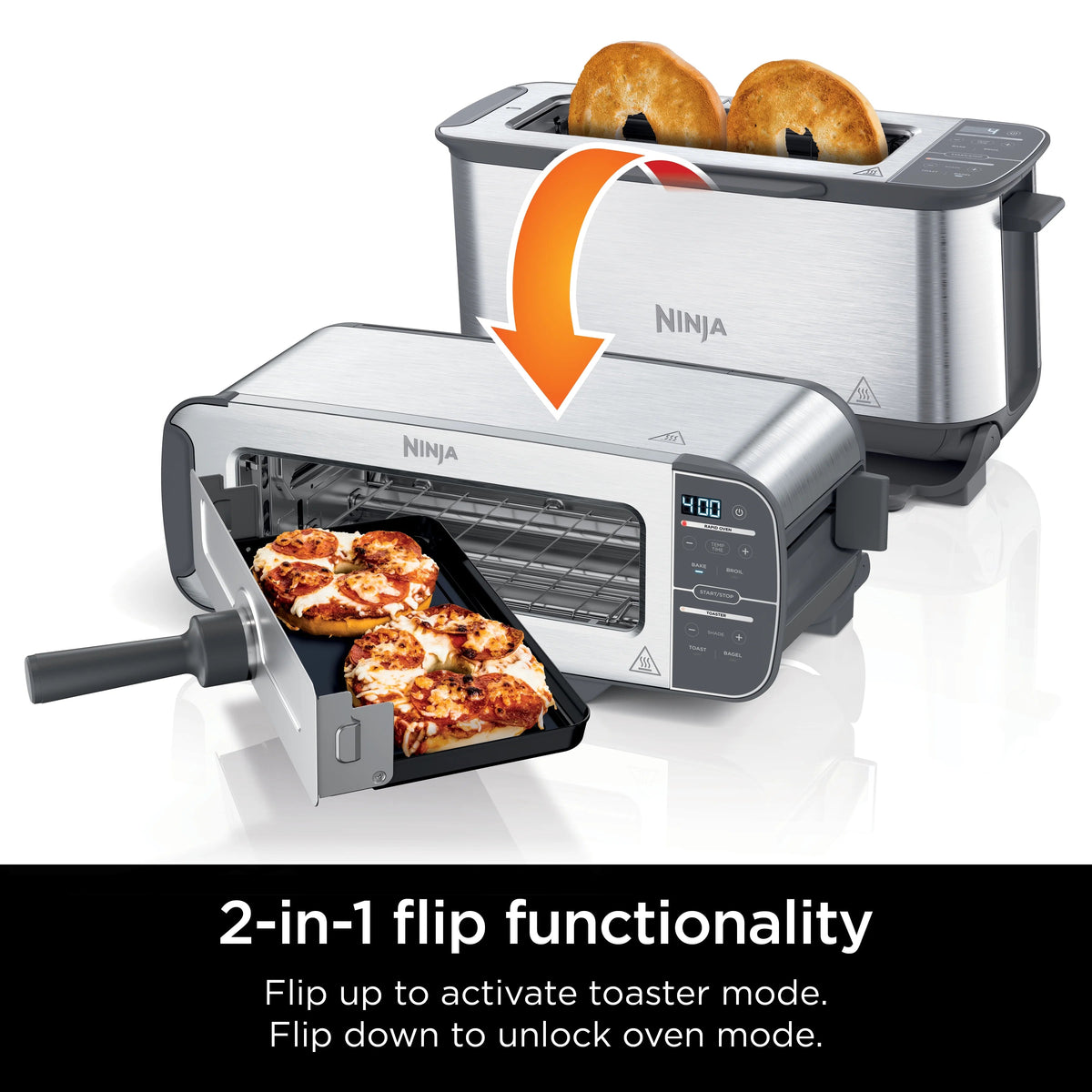 Ninja Foodi 2-in-1 Flip Toaster And Compact Toaster Oven, 2-Slice, 1500 Watts - ST100