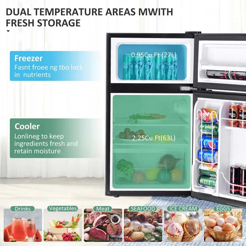 3.2 Cu. Ft. 2-Door Compact Refrigerator With Freezer - Black, Gray Or White