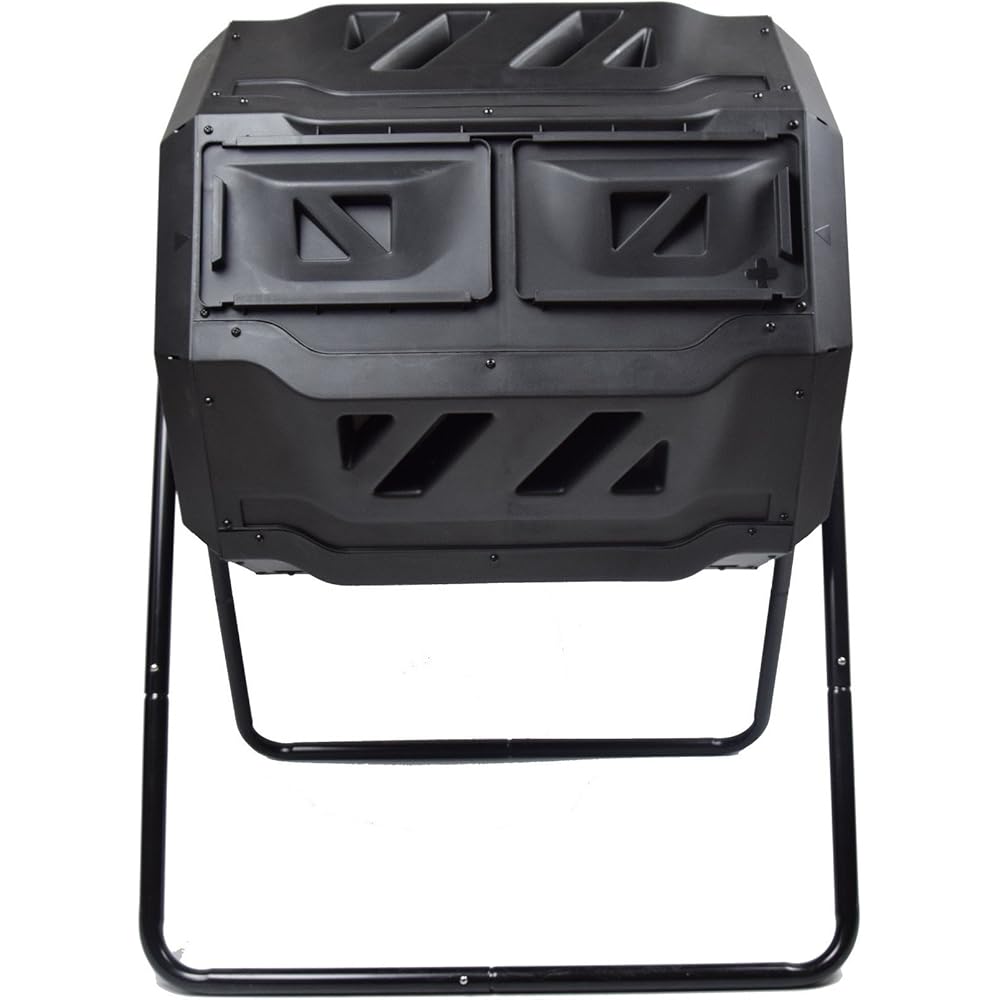 MaxWorks Dual-Chamber Compost Bin Tumbler, 42 Gallon, Black - 80699