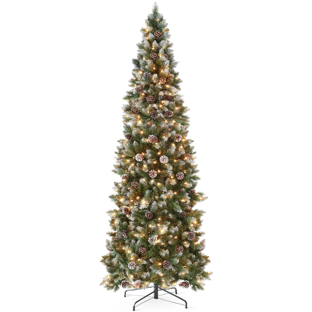 Best Choice Products 6ft Pre-Lit Partially Flocked Pencil Christmas Tree With 250 Lights And Pine Cones