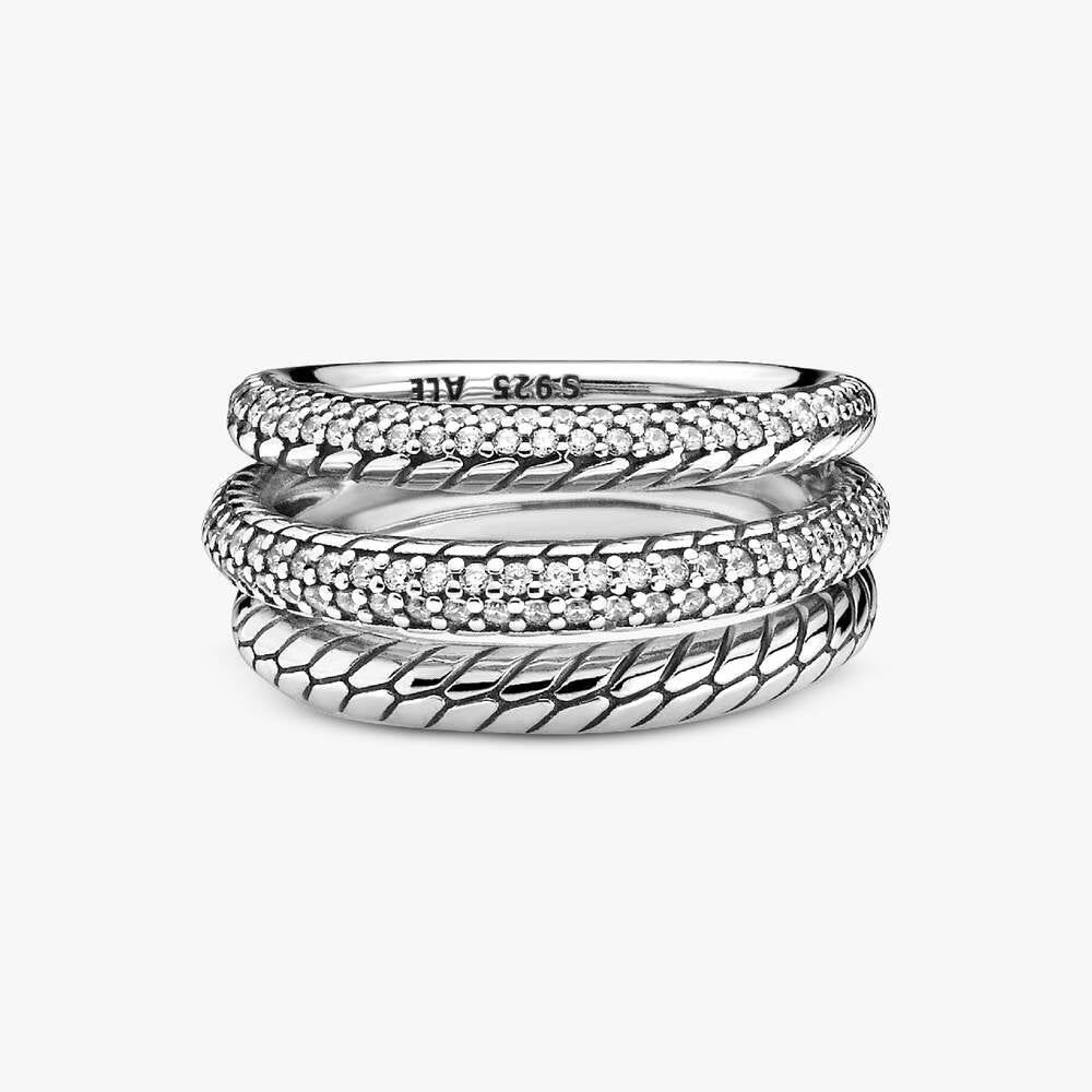 FINAL SALE - Triple Band Pavé Snake Chain Pattern Ring