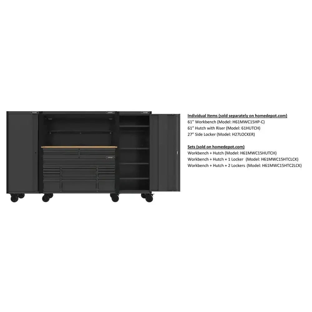Heavy Duty 61 in. W x 23 in. D 15-Drawer Mobile Workbench With Solid Wood Top