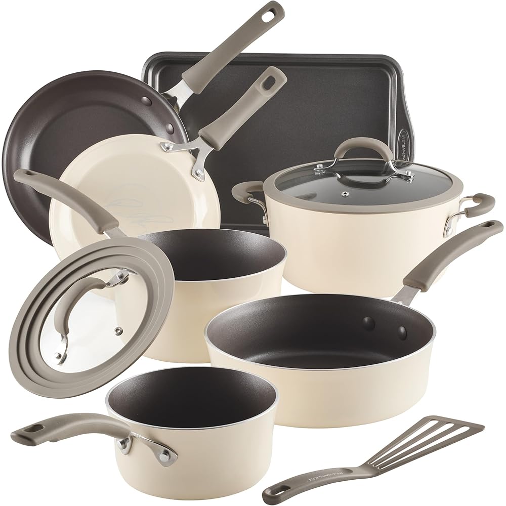 Rachael Ray Cook + Create Nonstick Cookware Set, 10 Piece, Almond