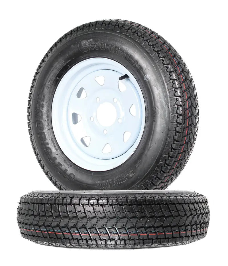 2-Pack ST175/80D13 Trailer Tires On White Spoke Rims - Load Range C, 5-Lug Mounting
