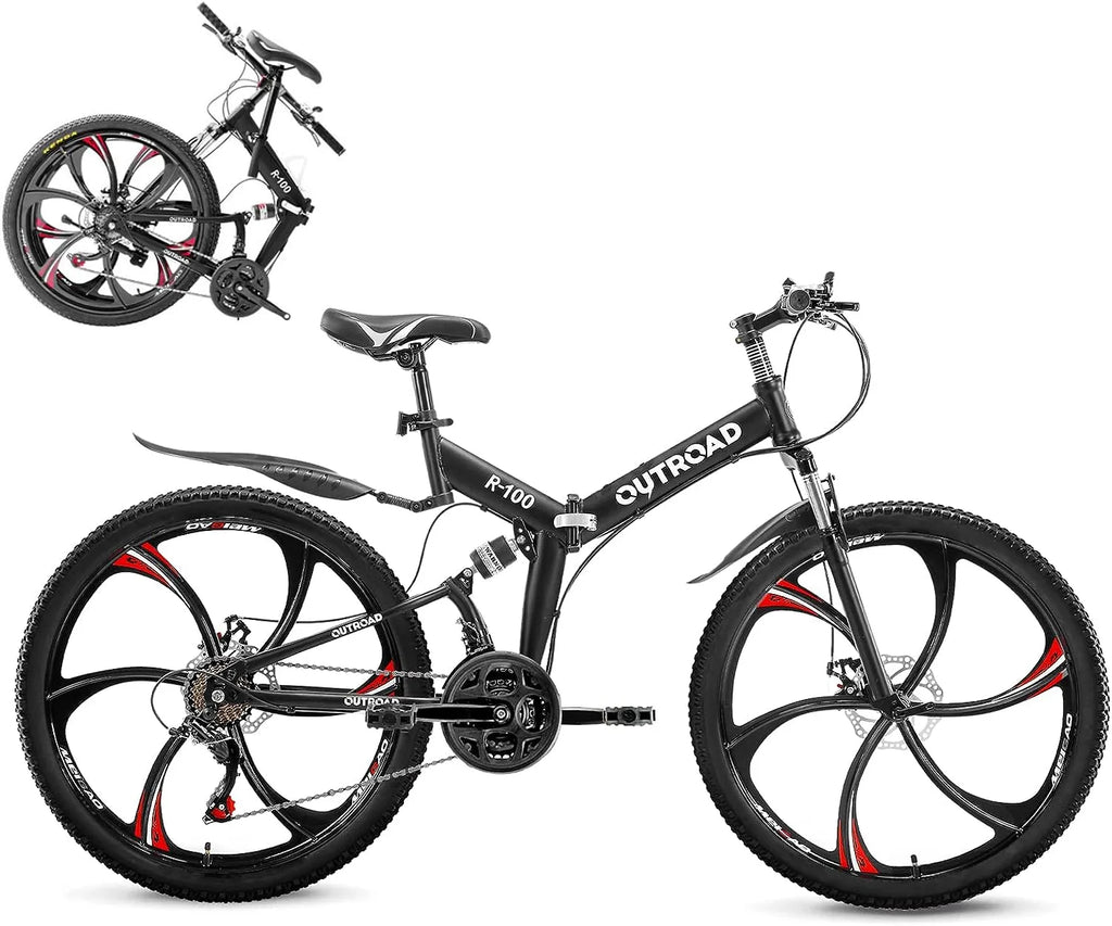 26-Inch Folding Mountain Bike, 21-Speed Dual Suspension