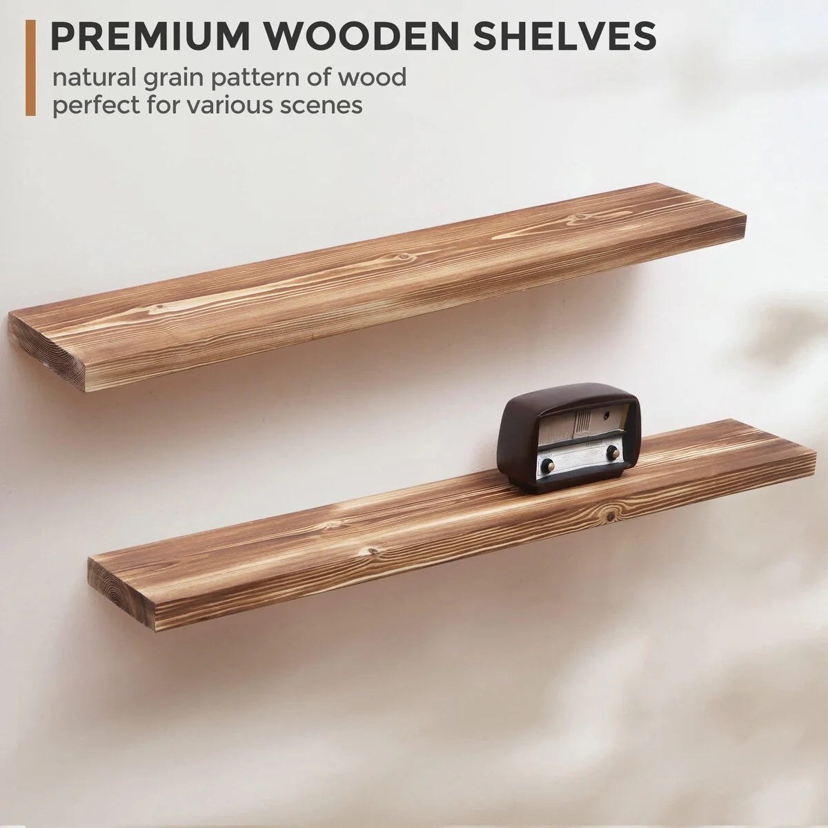 Set Of 2 Handcrafted European Pine Floating Wall Shelves, 16inch/24inch/36inch, Grey/Espresso/Walnut