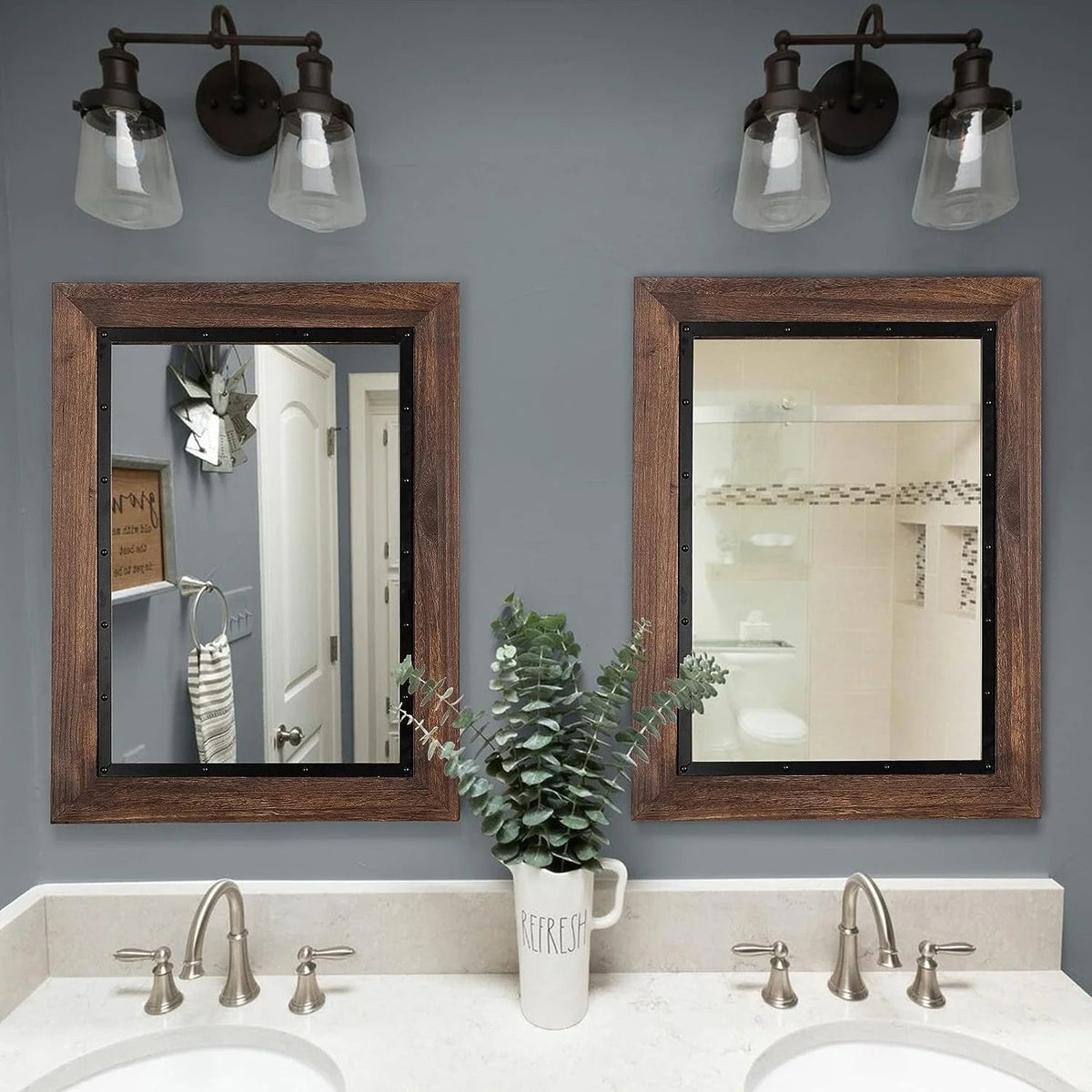 Solid Wood And Iron Framed Wall Mirror - 26 in x 18 in, 32 in x 24 in, 40 in x 26 in, 48 in x 30 in, 53 in x 28 in