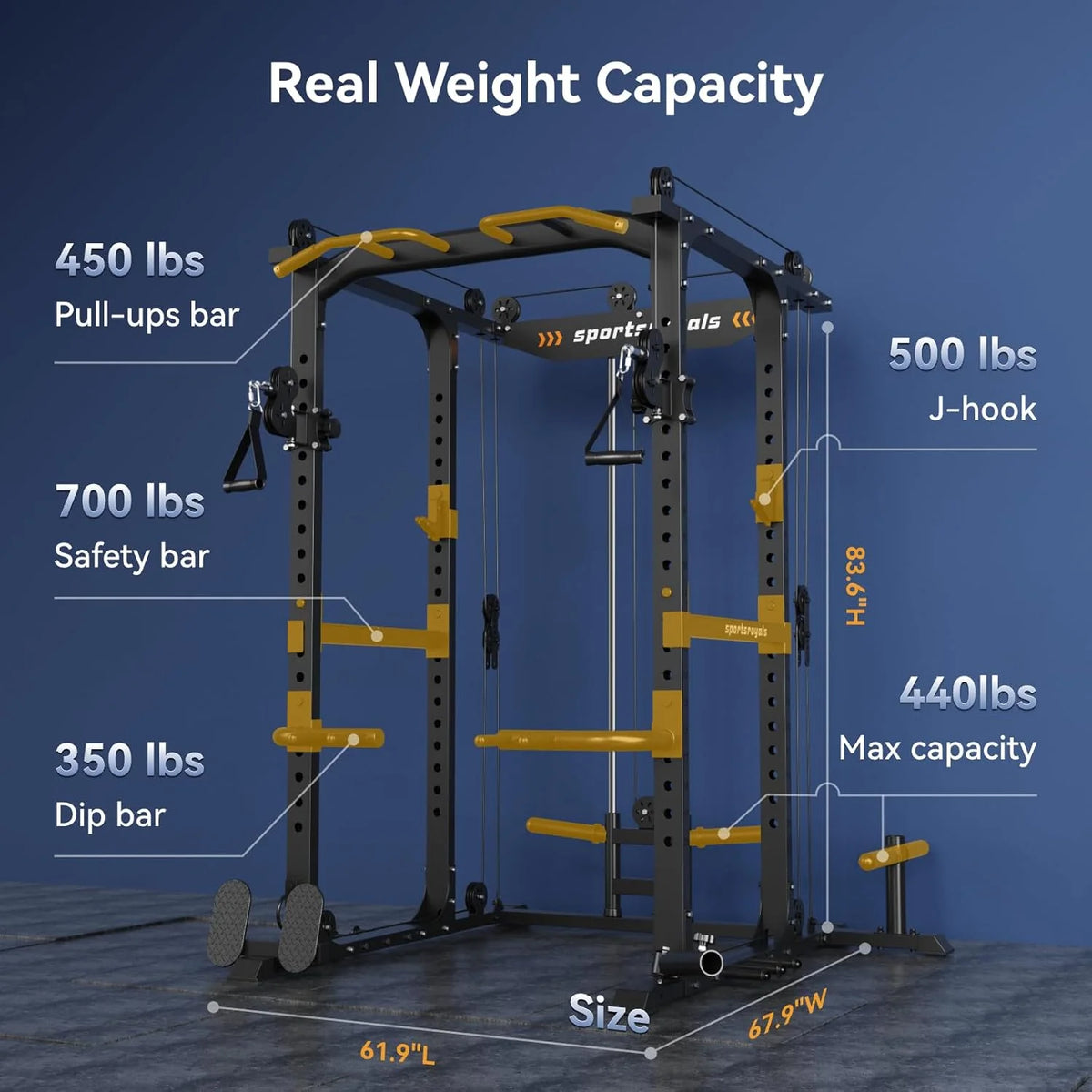 Sportsroyals Power Cage With Lat Pulldown, Black - Power Cage